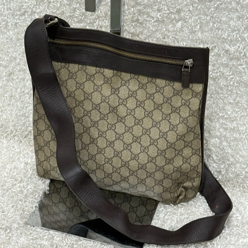 Gucci Beige and Dark Brown Monogram Messenger Bag